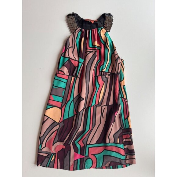 MISSONI Multicolor Graphic Print Silk Pailette Halter Sheath Dress, Size 42/M - Picture 5 of 12